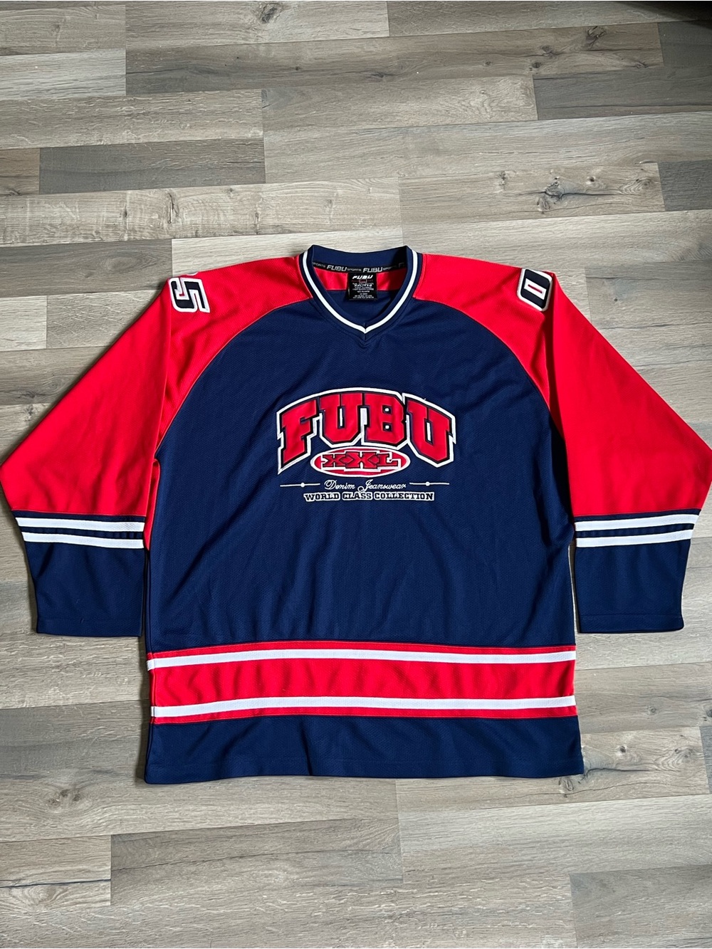 VTG 1990s FUBU sports football jersey two XL Navy blue red hip-hop streetwearh
